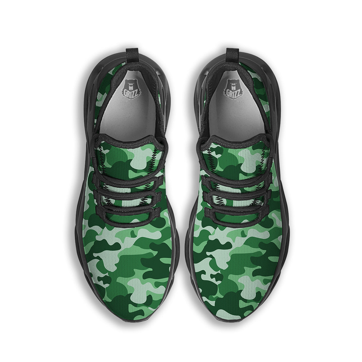 Dark Green Camo And Camouflage Print Black Running Shoes-grizzshop
