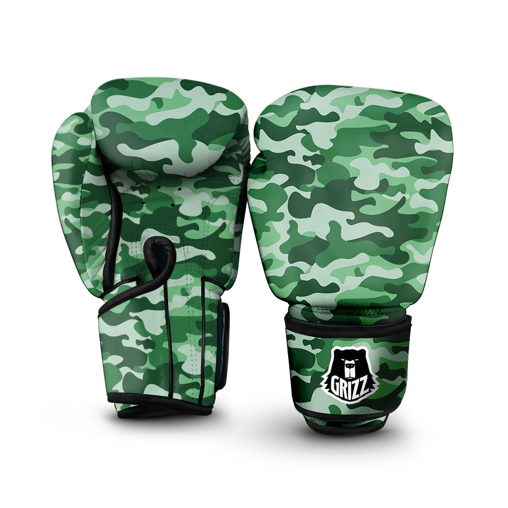 Dark Green Camo And Camouflage Print Boxing Gloves-grizzshop