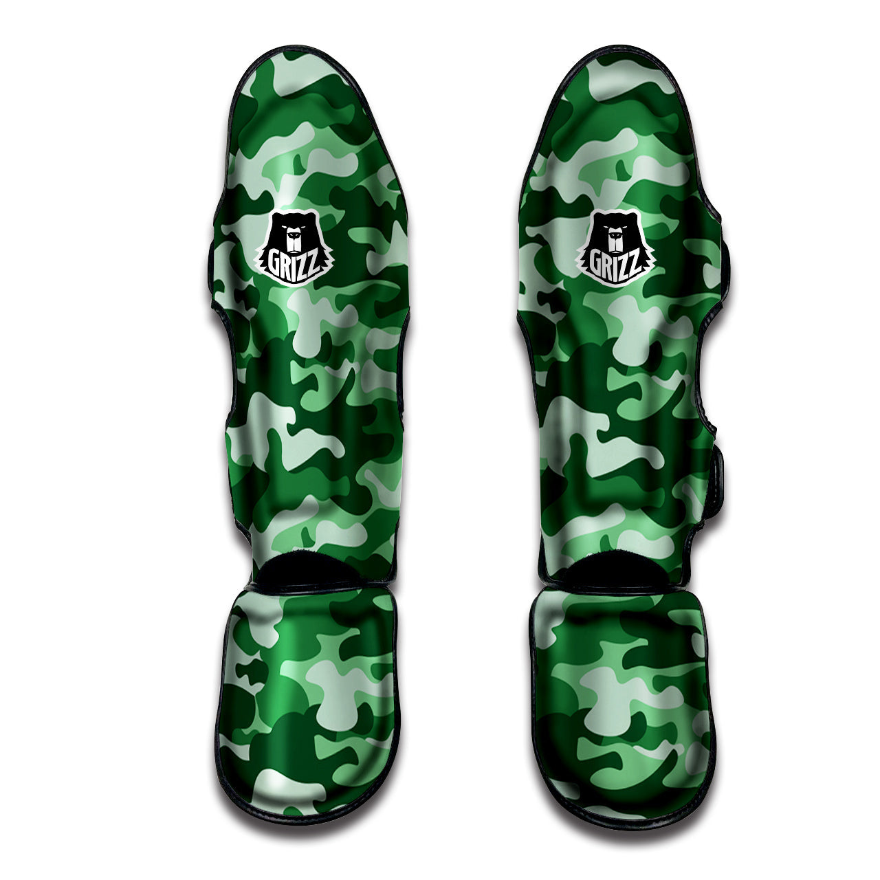 Black Green Buffalo Check And UFO Print Pattern Muay Thai Shin Guards