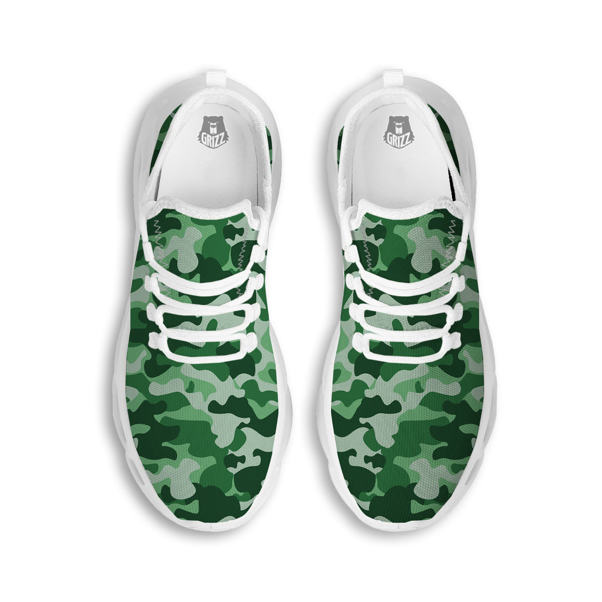 Dark Green Camo And Camouflage Print White Running Shoes-grizzshop