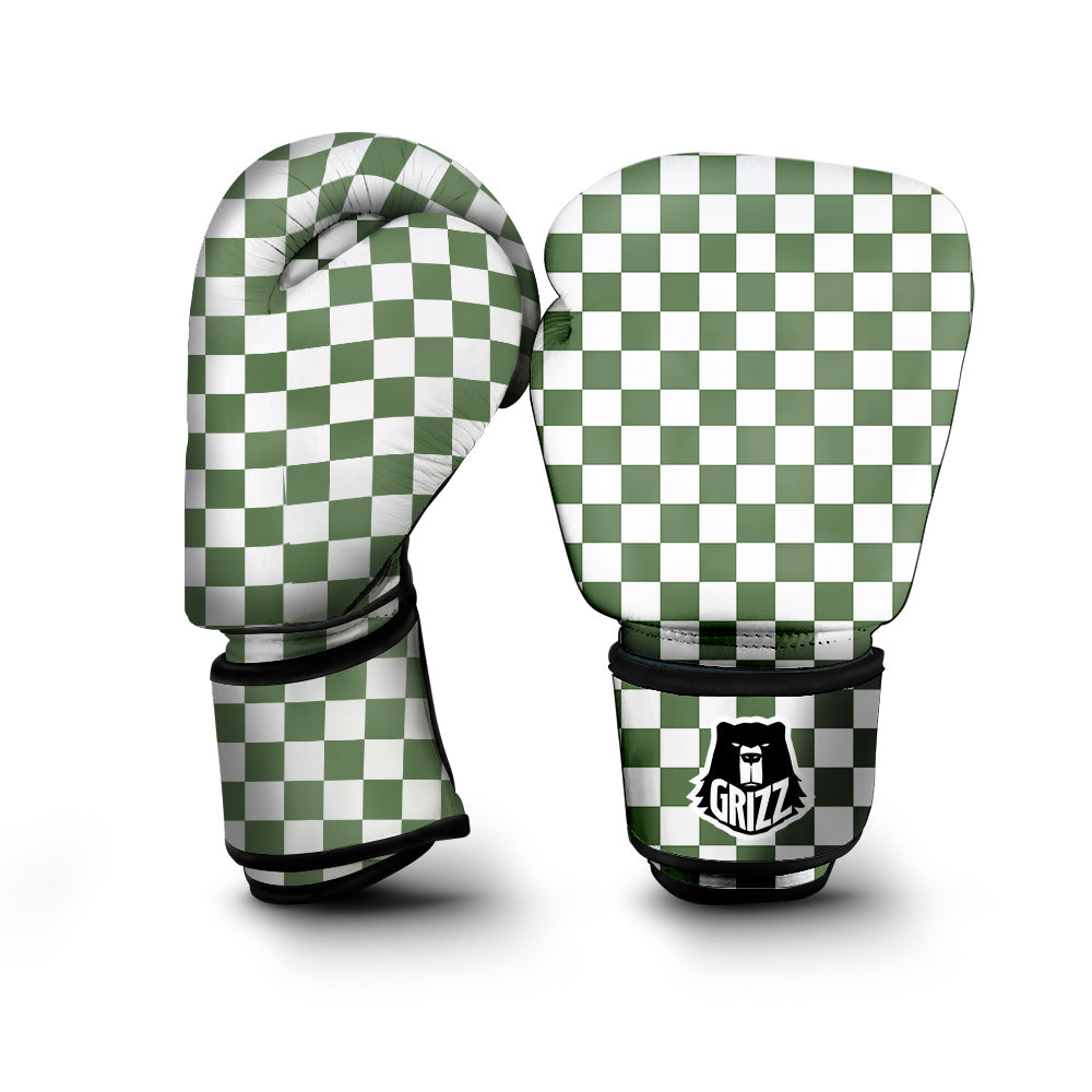 Dark Green Checkered Flag Print Boxing Gloves-grizzshop