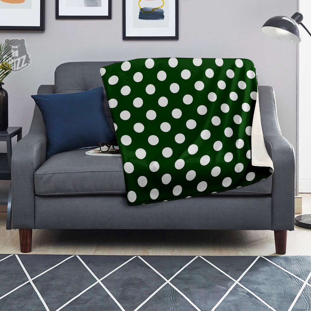 Dark Green Color And Polka Dot Print Pattern Blanket-grizzshop