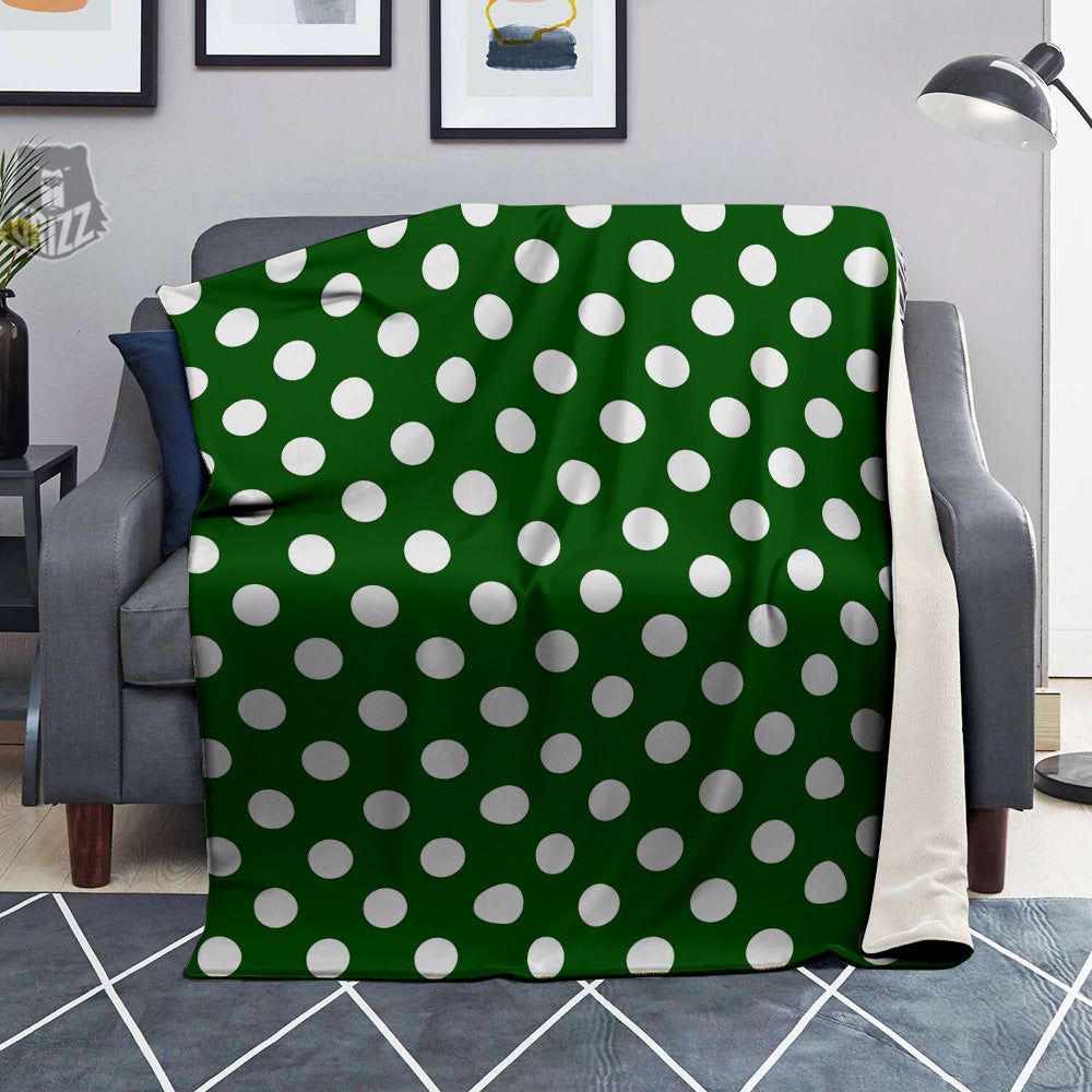 Dark Green Color And Polka Dot Print Pattern Blanket-grizzshop