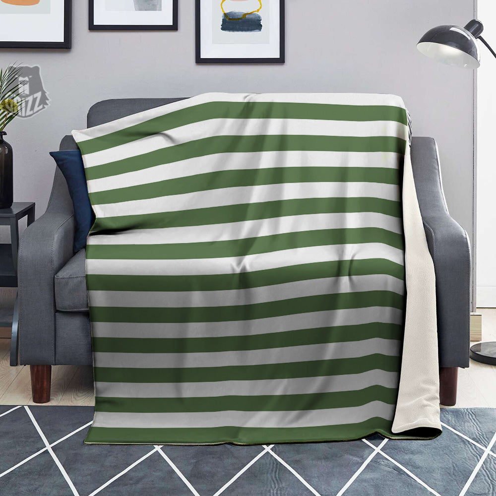 Dark Green Color Striped Print Blanket-grizzshop