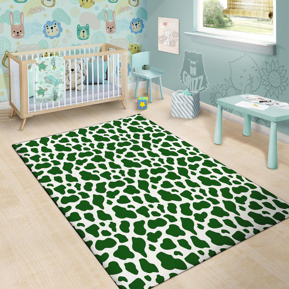 Dark Green Cow Print Pattern Floor Mat-grizzshop