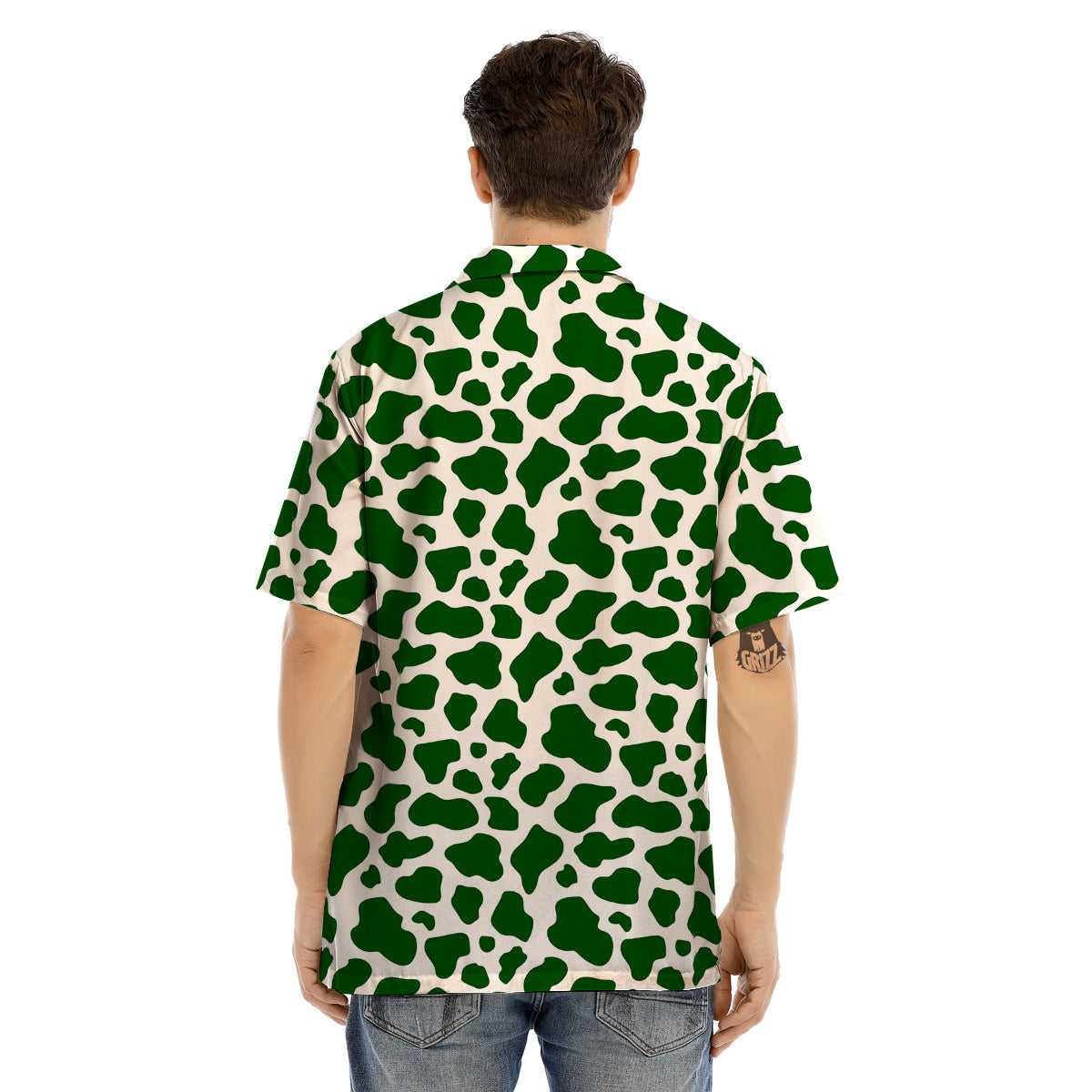 Dark Green Cow Print Pattern Men’s Hawaiian Shirt-grizzshop