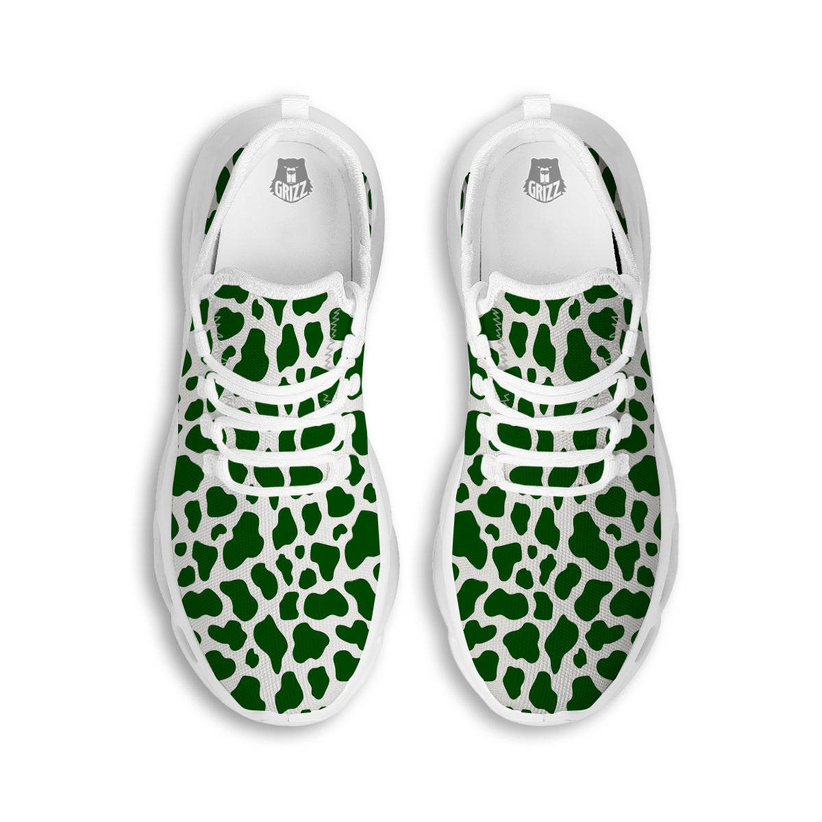 Dark Green Cow Print Pattern White Running Shoes-grizzshop