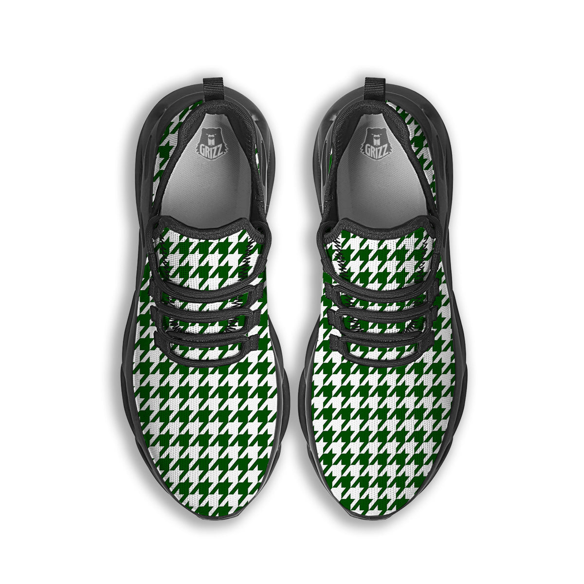 Dark Green Houndstooth Print Black Running Shoes-grizzshop