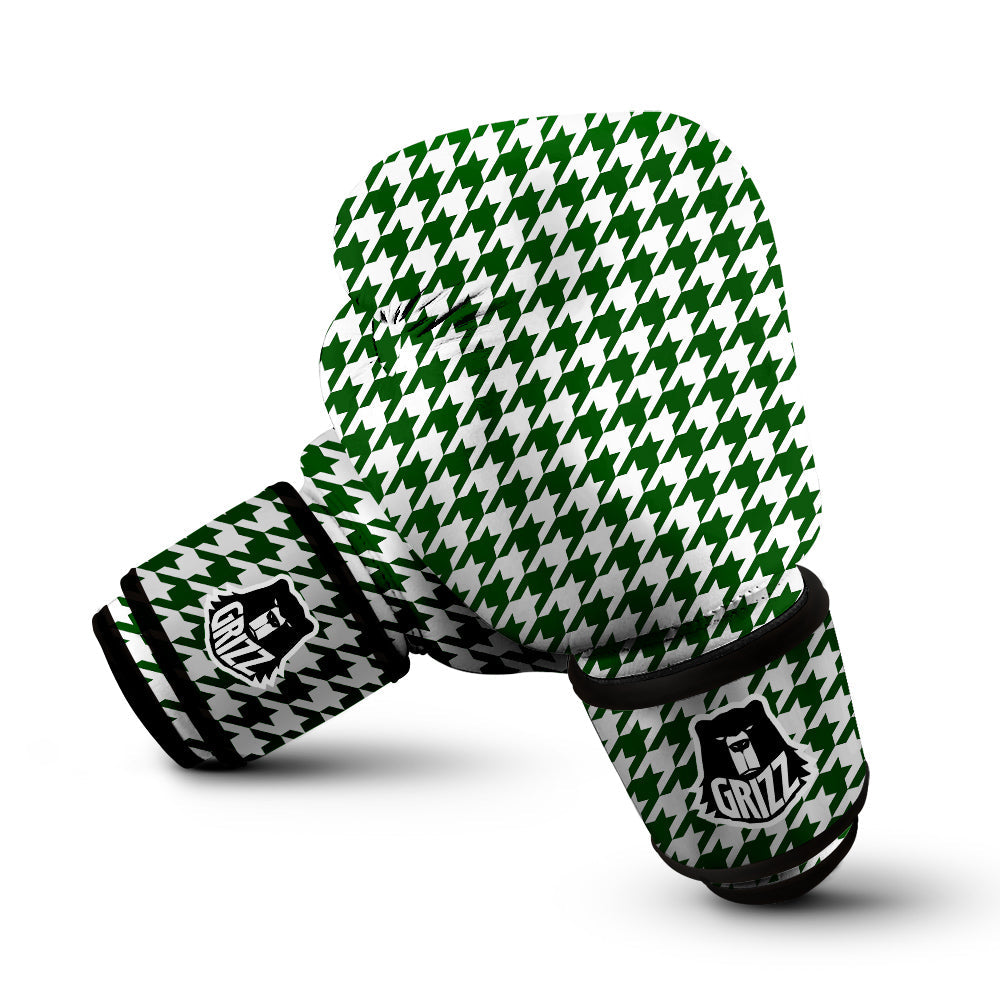 Dark Green Houndstooth Print Boxing Gloves-grizzshop