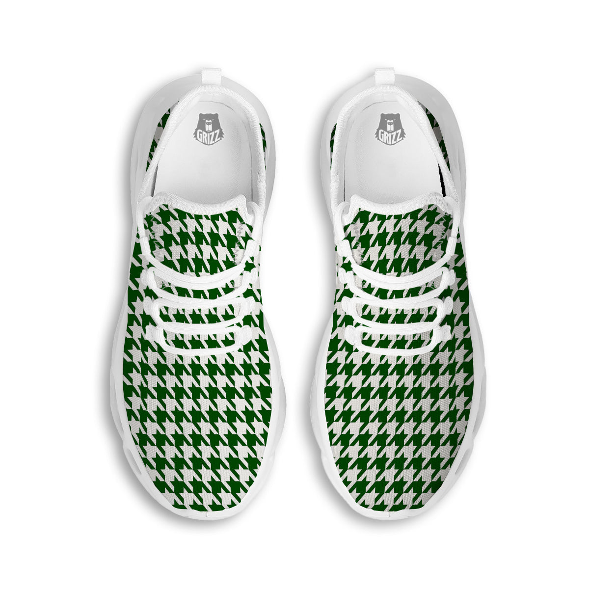 Dark Green Houndstooth Print White Running Shoes-grizzshop