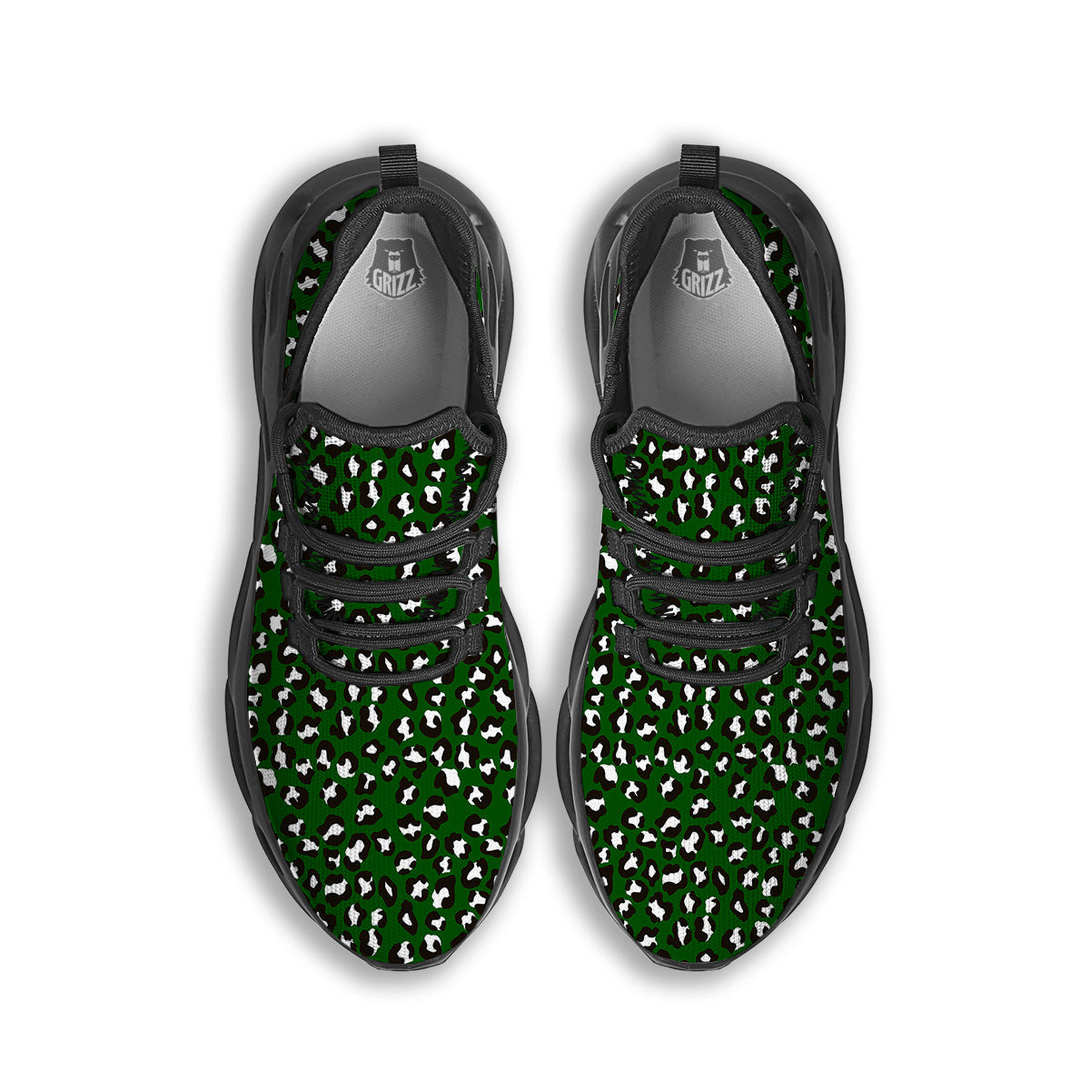 Dark Green Leopard Print Pattern Black Running Shoes-grizzshop