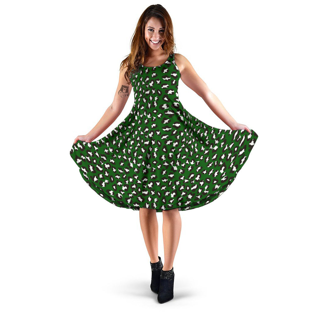 Dark Green Leopard Print Pattern Dress-grizzshop