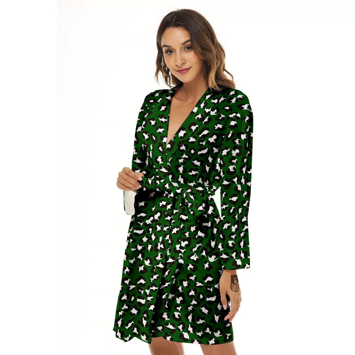 Dark Green Leopard Print Pattern Women's Robe-grizzshop