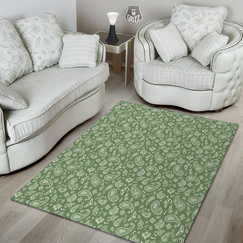 Dark Green Paisley Bandana Print Floor Mat-grizzshop