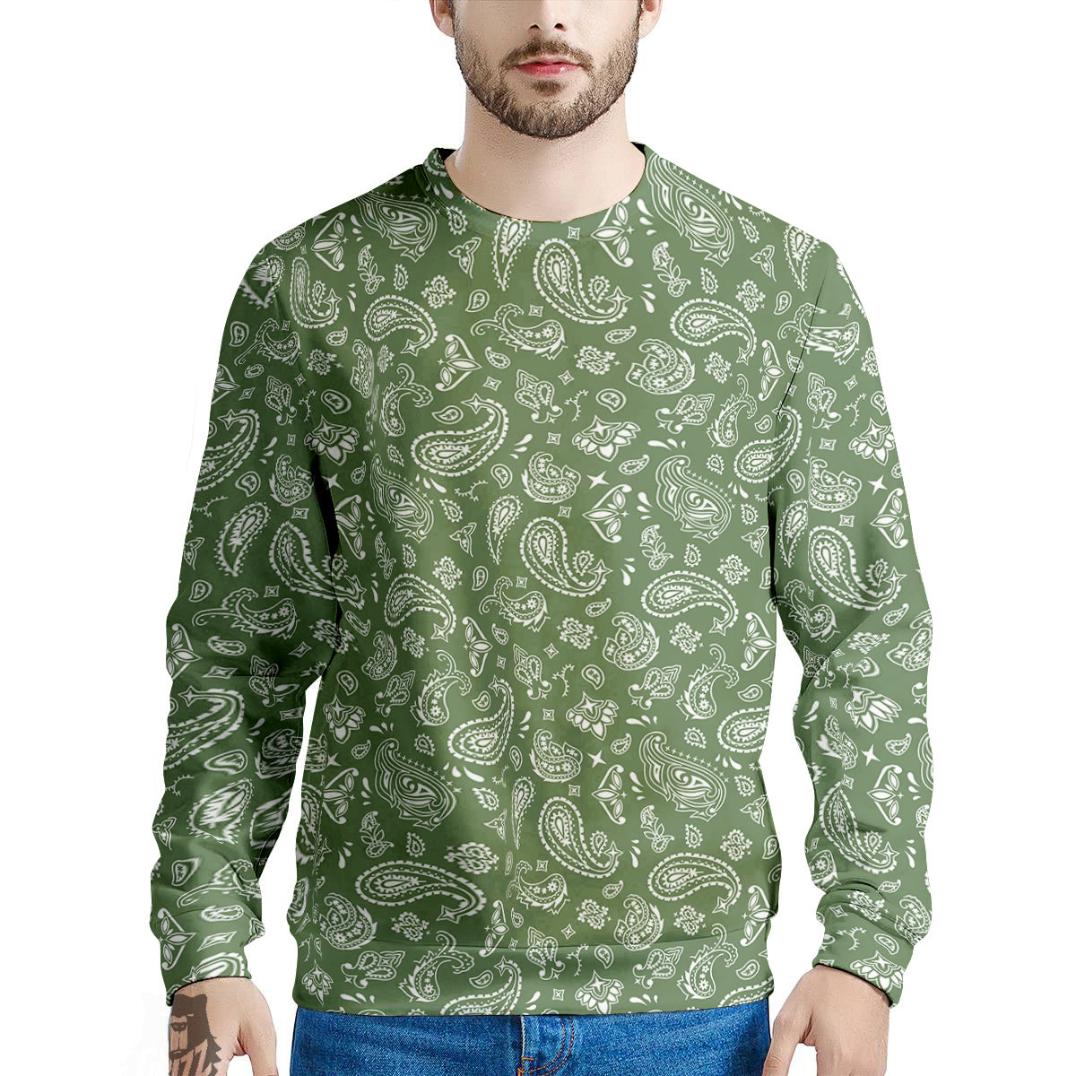 Dark Green Paisley Bandana Print Men's Sweatshirt-grizzshop