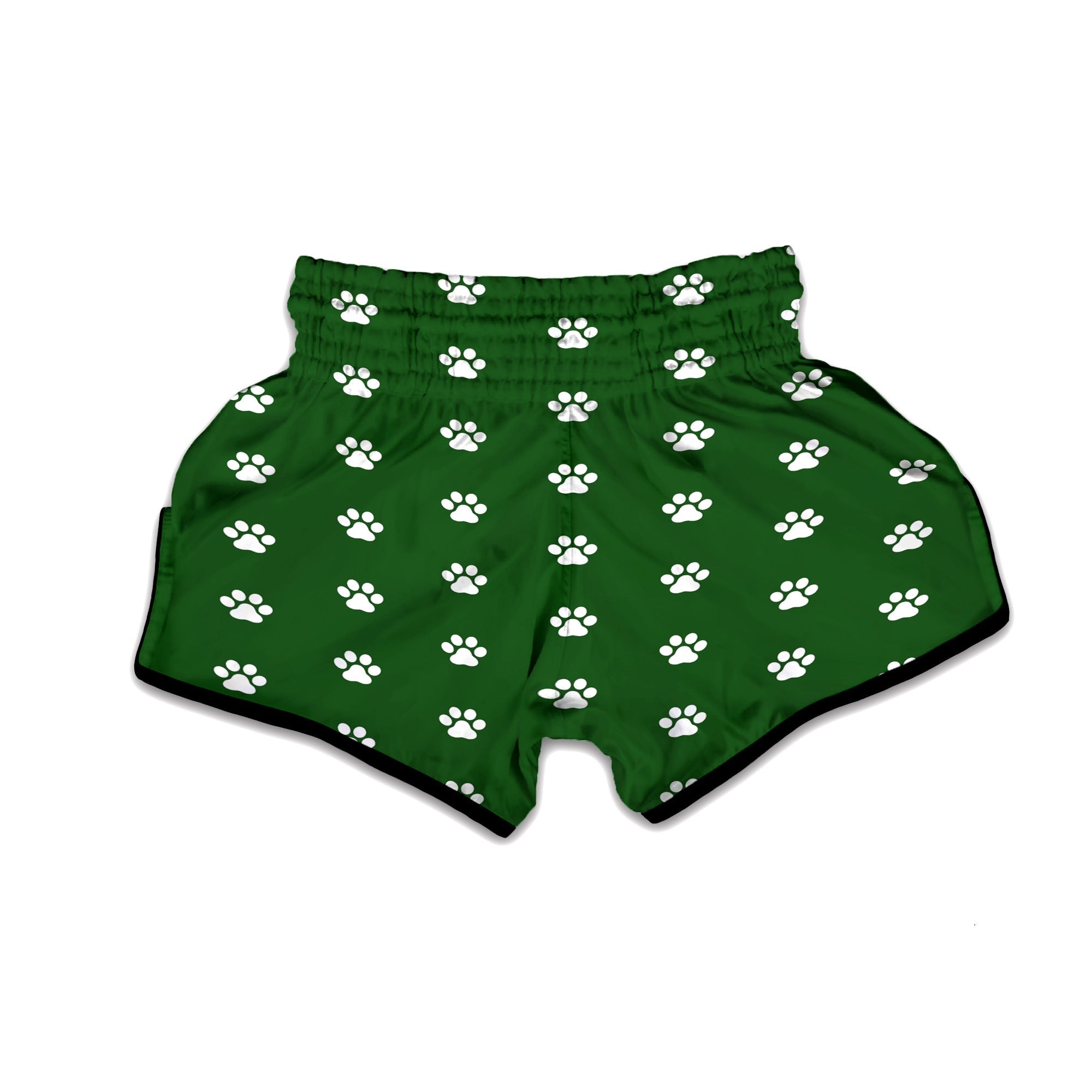 Dark Green Paw Print Muay Thai Boxing Shorts-grizzshop