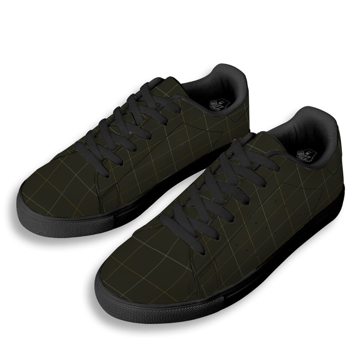 Dark Green Tattersall Print Pattern Black Low Top Sneakers-grizzshop
