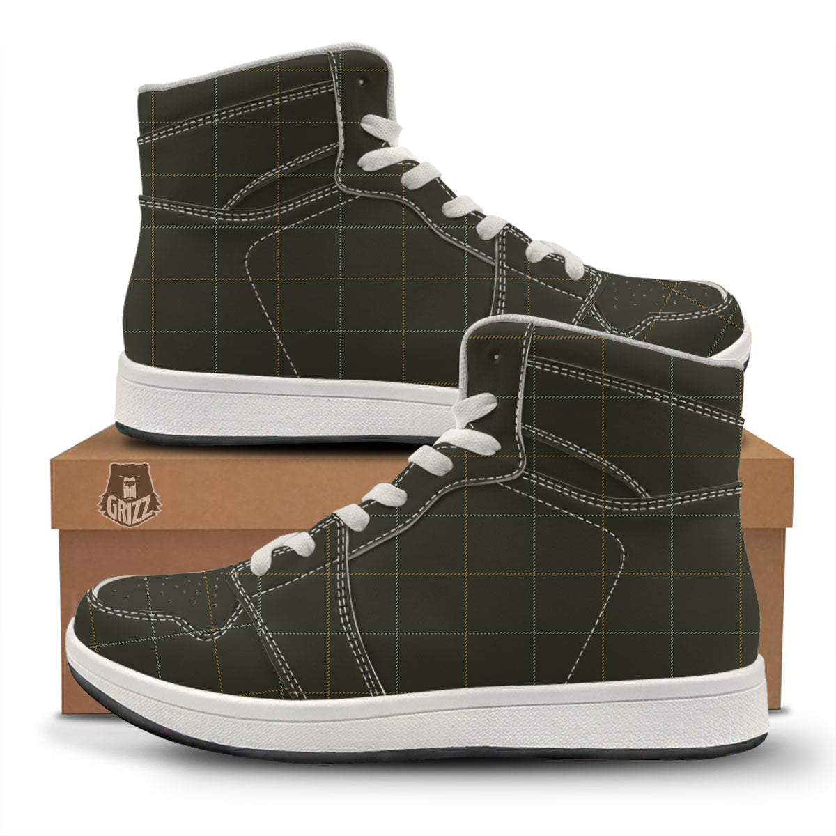 Dark Green Tattersall Print Pattern High Top Sneakers-grizzshop