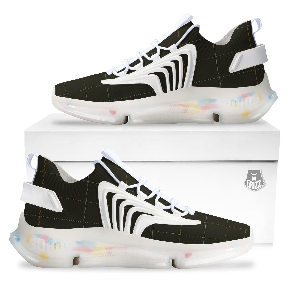 Dark Green Tattersall Print Pattern White Gym Shoes-grizzshop