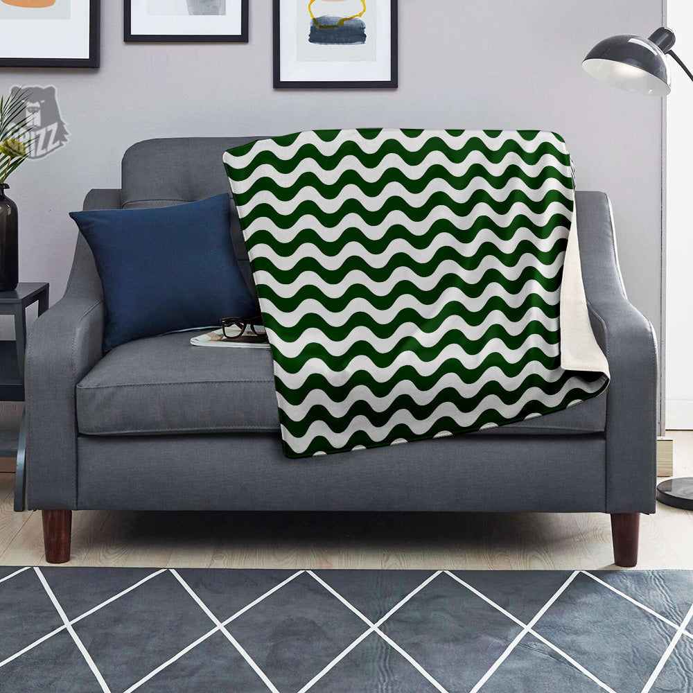 Dark Green Wave Striped Print Blanket-grizzshop