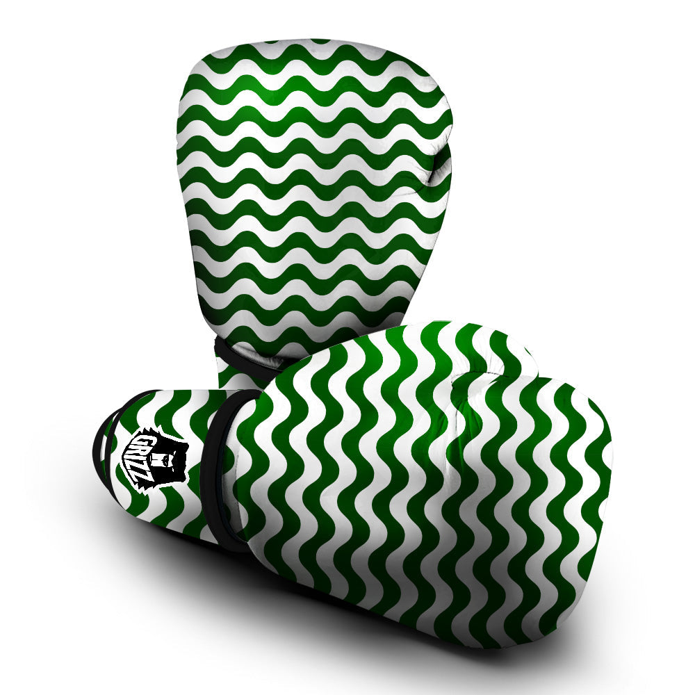 Dark Green Wave Striped Print Boxing Gloves-grizzshop