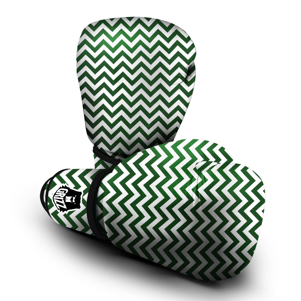 Dark Green Zigzag Print Pattern Boxing Gloves-grizzshop