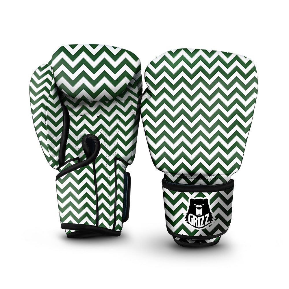 Dark Green Zigzag Print Pattern Boxing Gloves-grizzshop