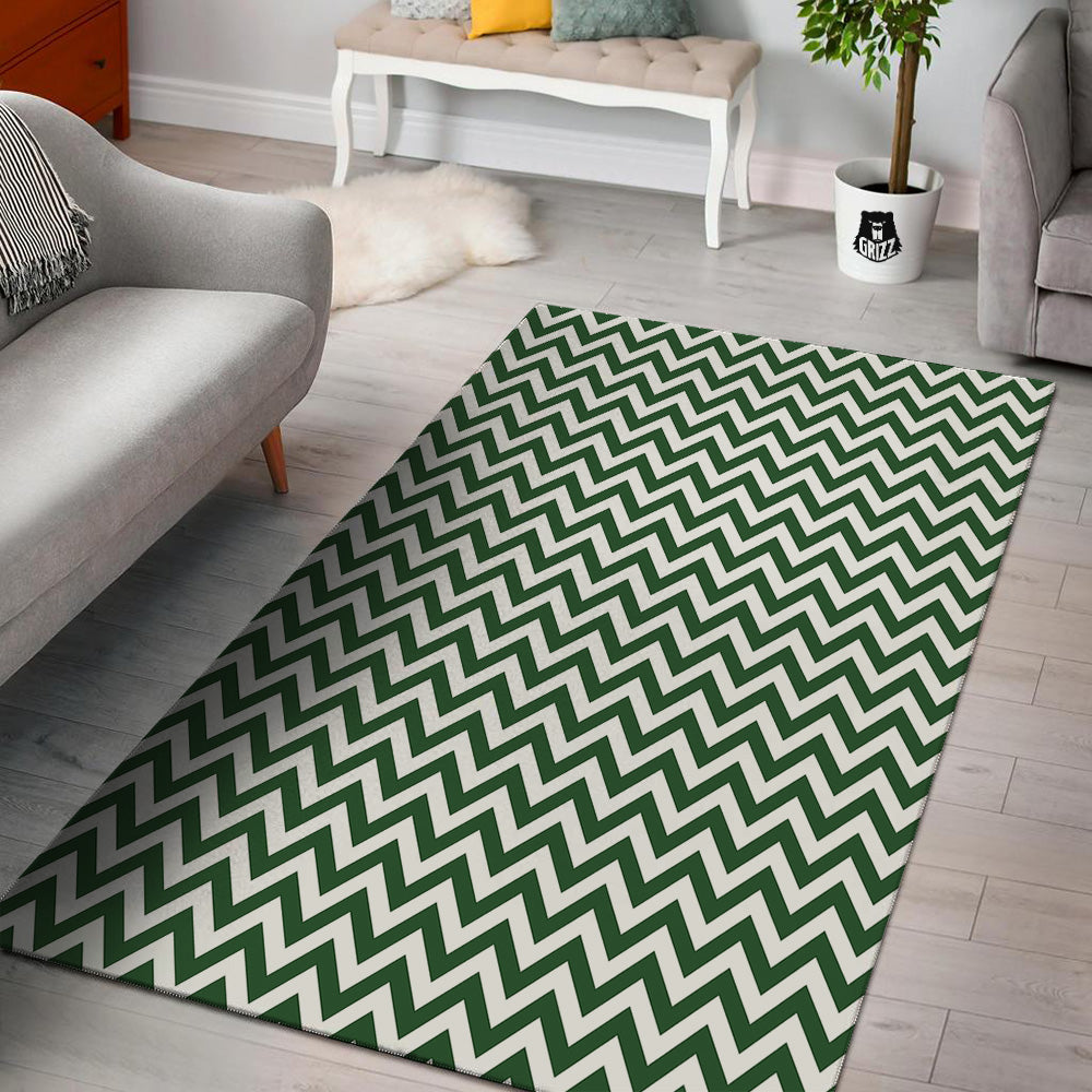 Dark Green Zigzag Print Pattern Floor Mat-grizzshop
