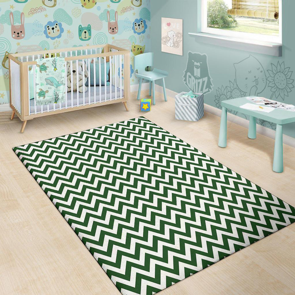 Dark Green Zigzag Print Pattern Floor Mat-grizzshop