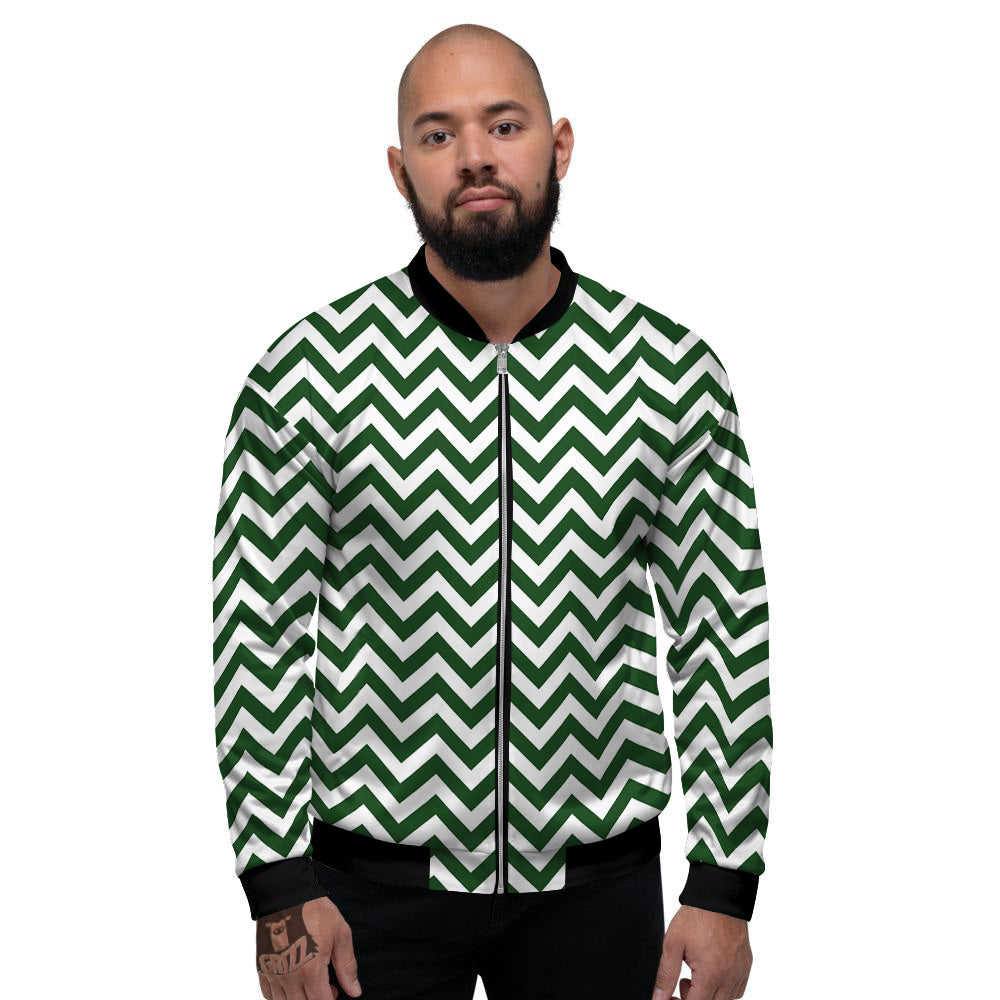 Dark Green Zigzag Print Pattern Men's Bomber Jacket-grizzshop