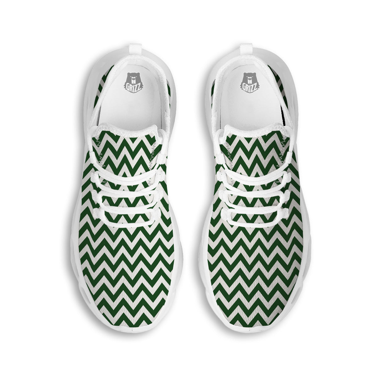 Dark Green Zigzag Print Pattern White Running Shoes-grizzshop