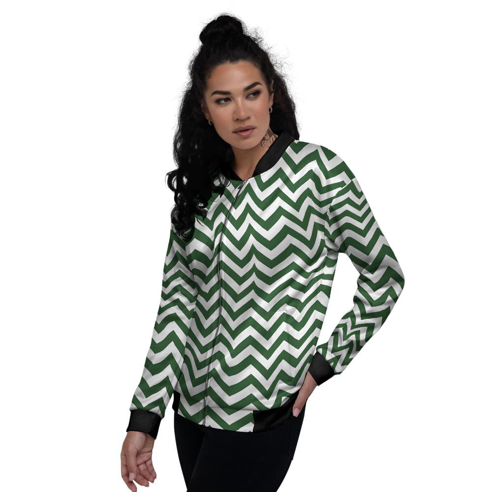 Dark Green Zigzag Print Pattern Women's Bomber Jacket-grizzshop