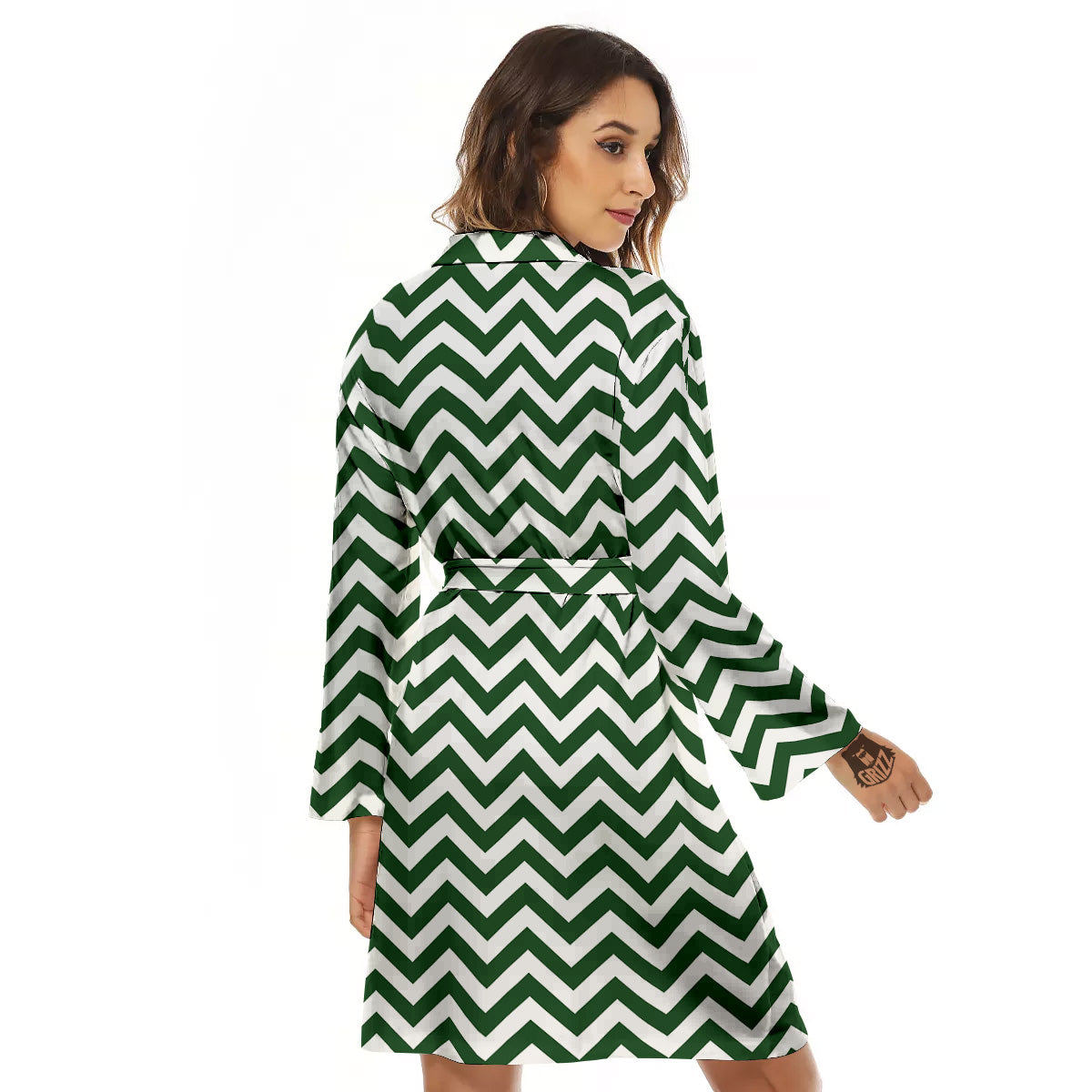Dark Green Zigzag Print Pattern Women's Robe-grizzshop