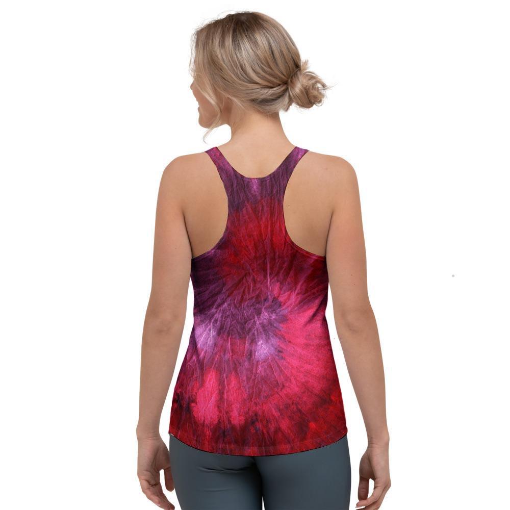 Dark Red Tie Dye Women's Racerback Tank Top-grizzshop