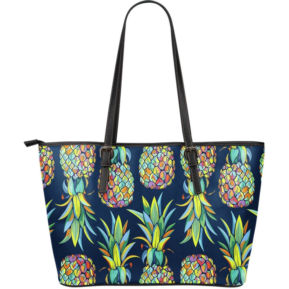 Dark Blue Tropical Hawaiian Pineapple Purse Print Leather Tote Bag-grizzshop