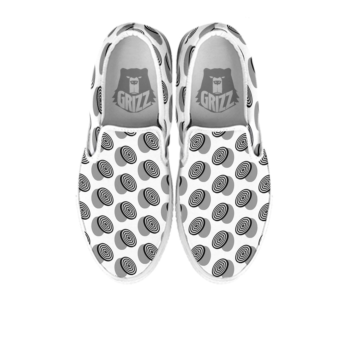 Dartboard White And Black Print Pattern White Slip On Shoes-grizzshop