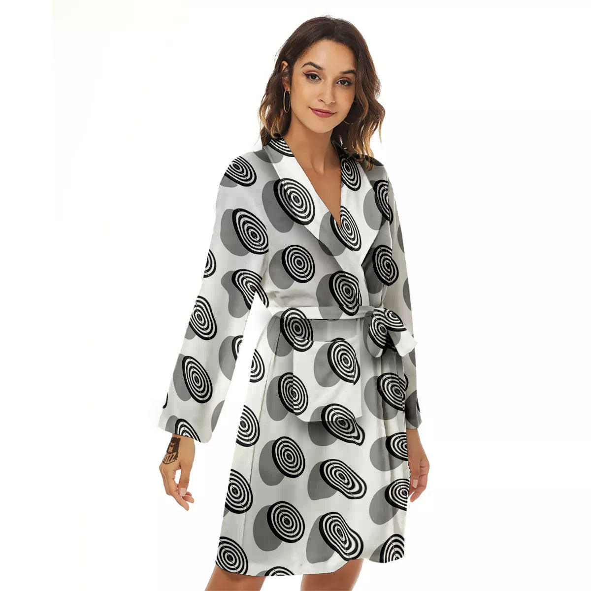 Dartboard White And Black Print Pattern Women's Robe-grizzshop