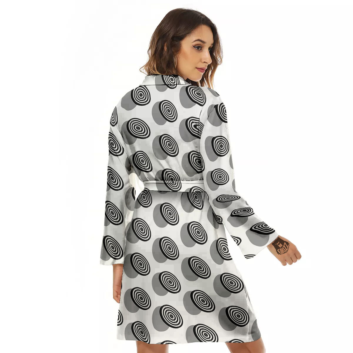 Dartboard White And Black Print Pattern Women's Robe-grizzshop