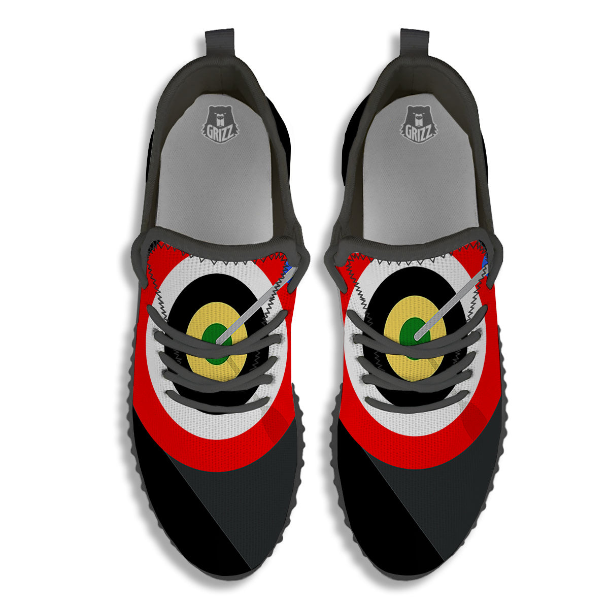 Darts Bullseye Print Black Walking Shoes-grizzshop