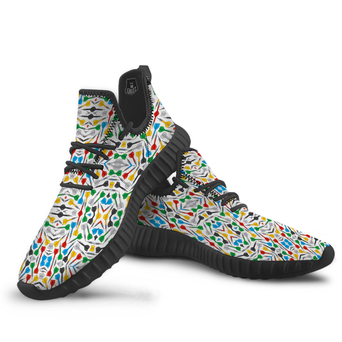Darts Colorful Print Pattern Black Walking Shoes-grizzshop