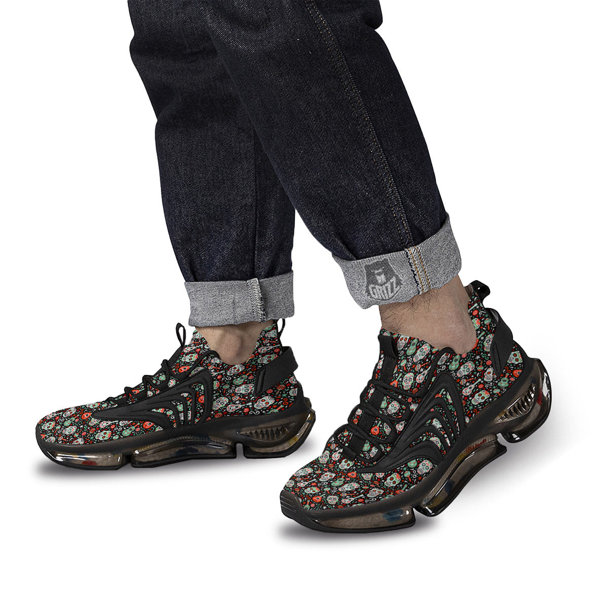 Day Of The Dead Calaveras Print Pattern Black Gym Shoes-grizzshop