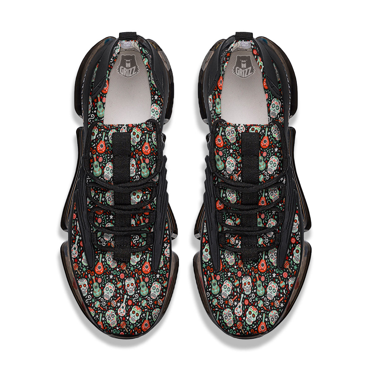 Day Of The Dead Calaveras Print Pattern Black Gym Shoes-grizzshop