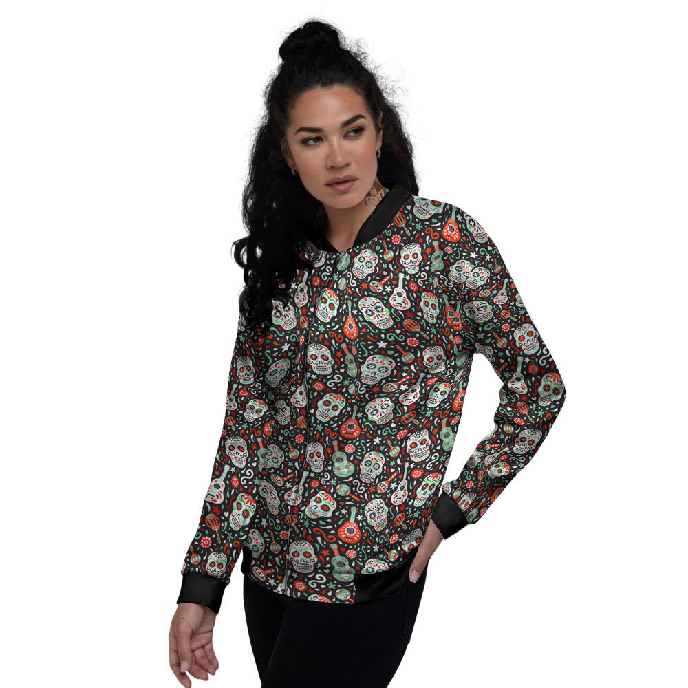 Day Of The Dead Calaveras Print Pattern Women's Bomber Jacket-grizzshop