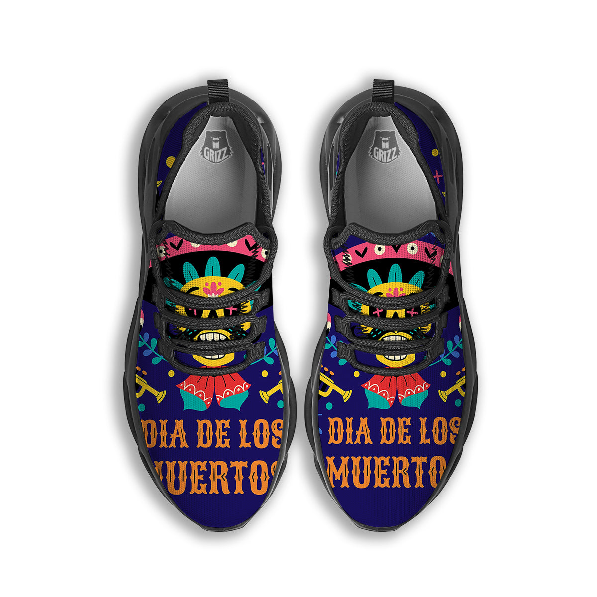 Day Of The Dead Cinco de Mayo Print Black Running Shoes-grizzshop