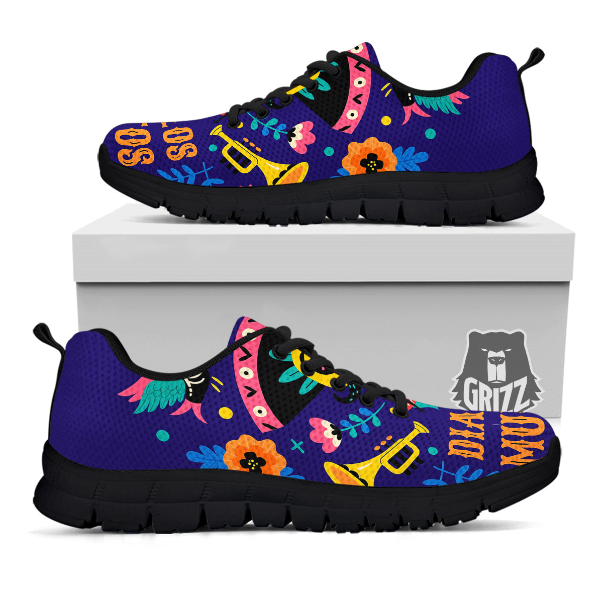 Day Of The Dead Cinco de Mayo Print Black Sneaker-grizzshop