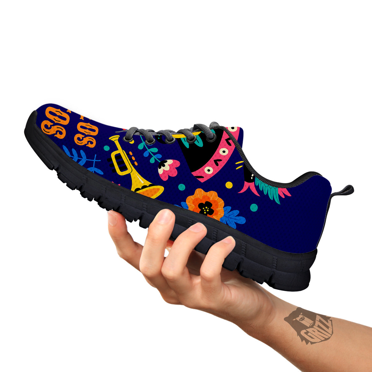 Day Of The Dead Cinco de Mayo Print Black Sneaker-grizzshop