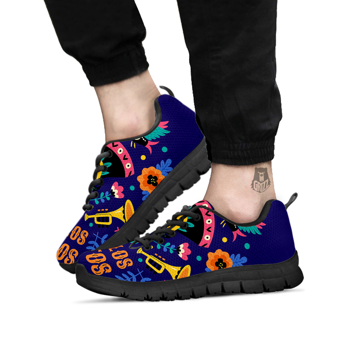 Day Of The Dead Cinco de Mayo Print Black Sneaker-grizzshop