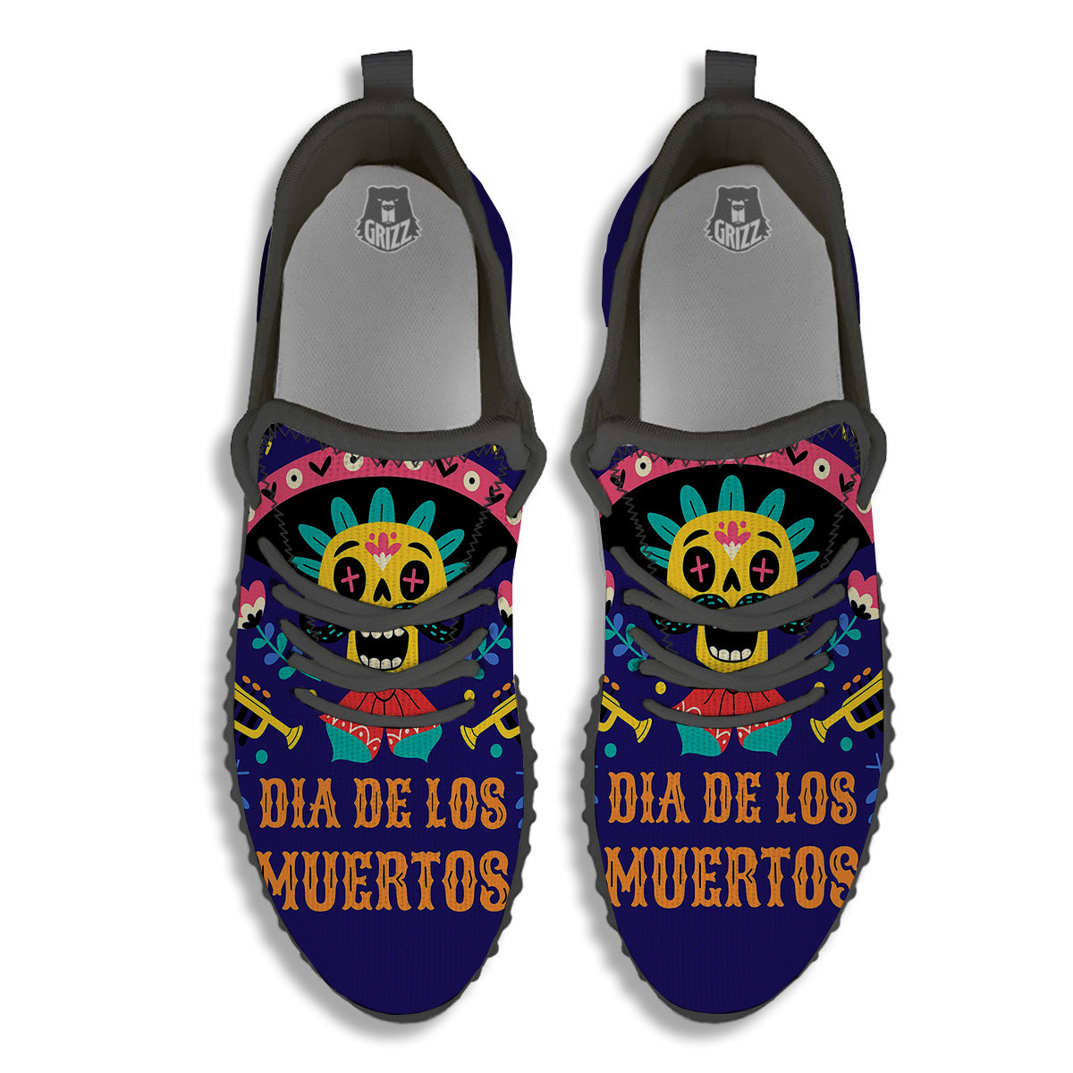 Day Of The Dead Cinco de Mayo Print Black Walking Shoes-grizzshop