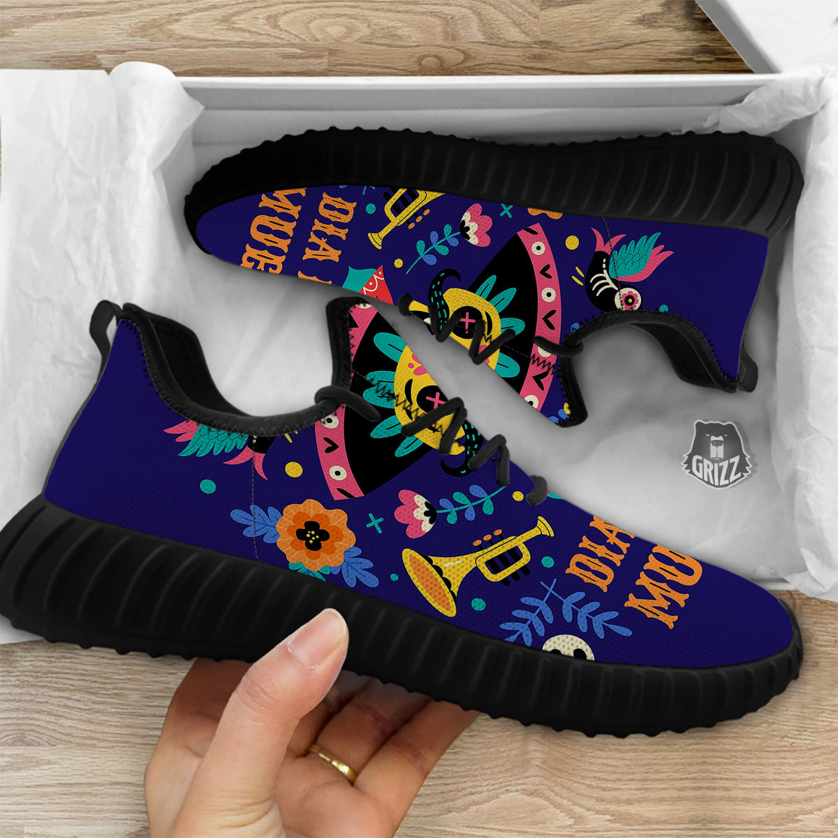 Day Of The Dead Cinco de Mayo Print Black Walking Shoes-grizzshop