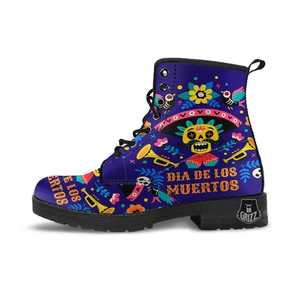Day Of The Dead Cinco de Mayo Print Leather Boots-grizzshop